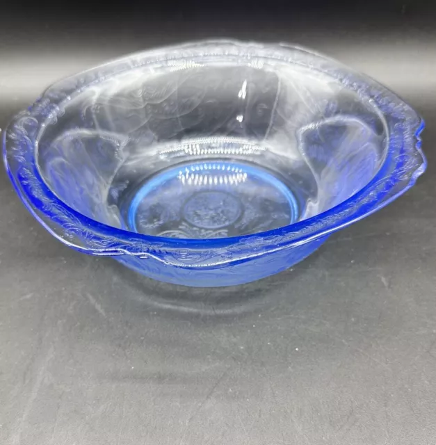 Vintage Blue Glass Federal Imperial Madrid vegetable serving bowl 10x10in