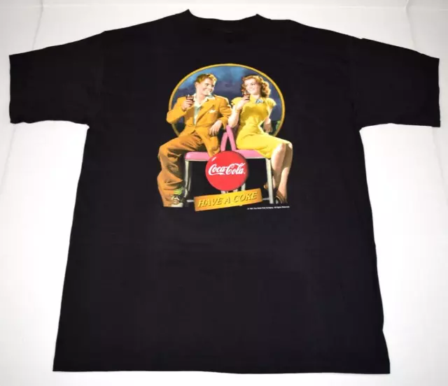 Coca-Cola T-Shirt VTG 90s retro 50s Enjoy Coke in Diner Black Shirt Sz L c.1997