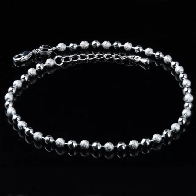 New Adjustable Ankle Bracelet 925 Silver Ball Beads Anklet Foot Chain UK Stock