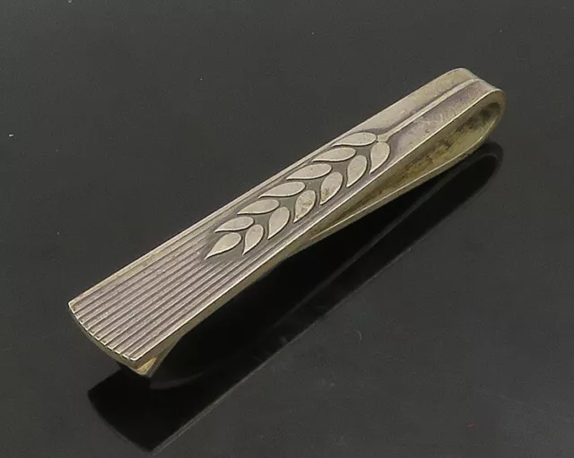 GEORG JENSEN DENMARK 925 Silver - Vintage Floral Wheat Motif Tie Clip - TR3039