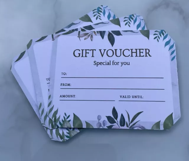 Gift Voucher Card Massage Beauty Nail Salons Personalised x10 + Envelopes LDS