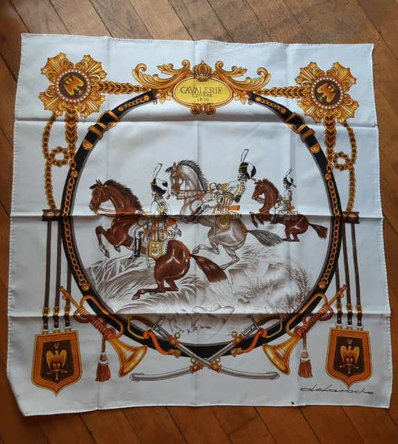 Foulard Carré Lady De Guethem - Bleu Et Rose, Motif Floral - Vintage France