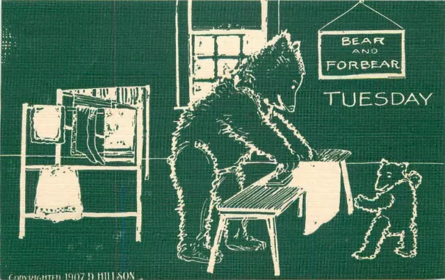 Arts Crafts 1907 Tuesday Bear ironing Comic Humor artist Postcard 21-6889