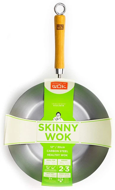 School of Wok - Skinny Wok, acero al carbono, wok de alimentación saludable, usa menos aceite,