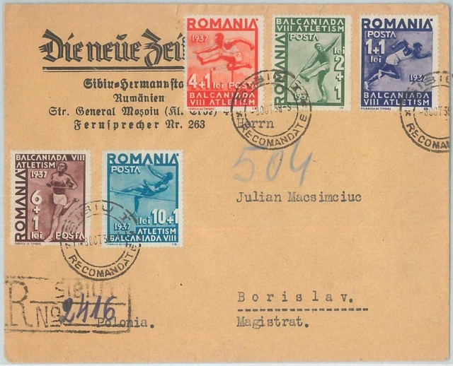 75427  - ROMANIA - POSTAL HISTORY - REGISTERED COVER to POLAND 1938