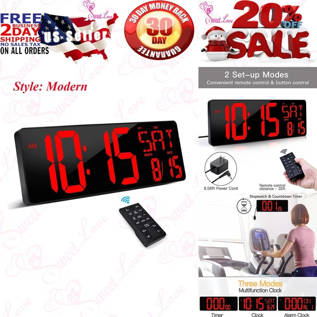 ATOMIC&CLOCK LED SILENT Large Display Digital Wall Clock Never Needs