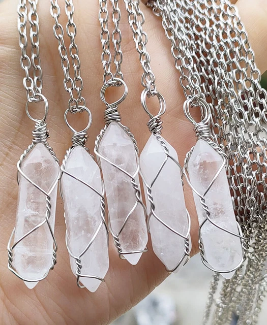 5pcs Rock Quartz Gems Pendants Necklace Chakra Reiki Healing Amulet