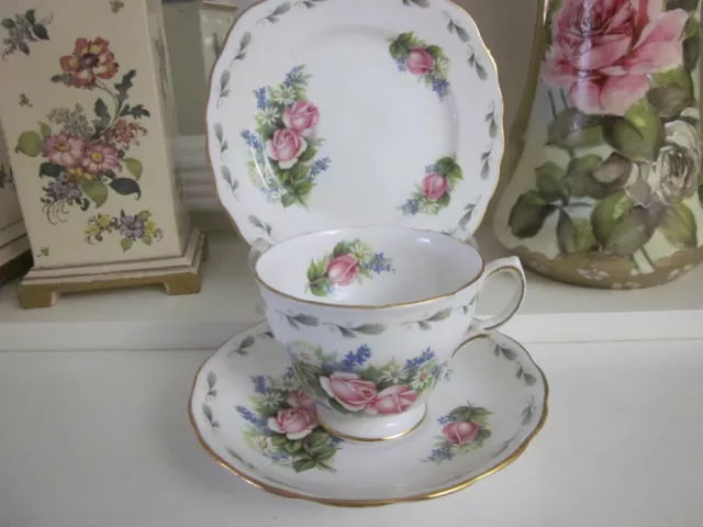 Vintage Colclough Pink Rose Sprays Fine Bone China Trio