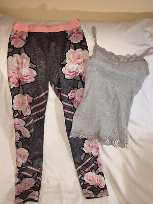 Justice Girls Size 10 Peach Color Floral Leggings / Top Outfit
