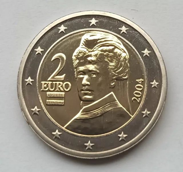 2 Euro Kursmünze Österreich 2004 - Barbara von Suttner - aus KMS - handgehoben