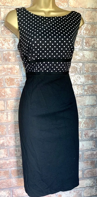 Marks And Spencer Black & Polka Dot Hepburn Style Stunning Pencil Dress Size 12