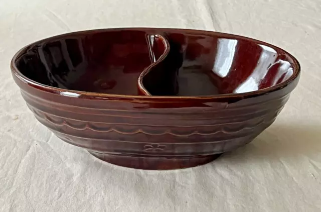 Vintage Brown Daisy Dot MARCREST Oven-Proof Stoneware Divided Serving Bowl