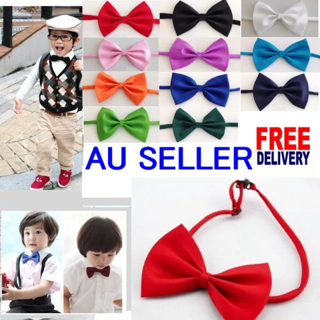 Children Kids Toddler Boys Girls Solid Colour Bowtie Pre Tied Bow Tie Necktie