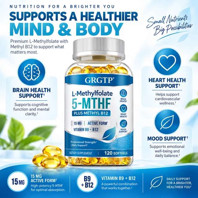 L-METHYLFOLATE 5-MTHF SOFTGELS - Methyl B12 Brain Mood Energy, for ...