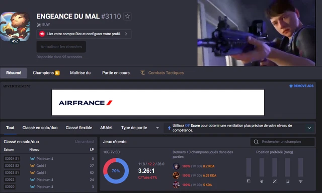 COMPTE LOL EUW/ d2 75 lp decay mmr master 100 lp/ ~500 skins EUR 2.000