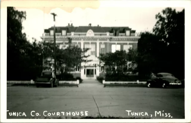 RPPC 1940s Tunica Mississippi MS Tunica County Courthouse w Car UNP Postcard P8