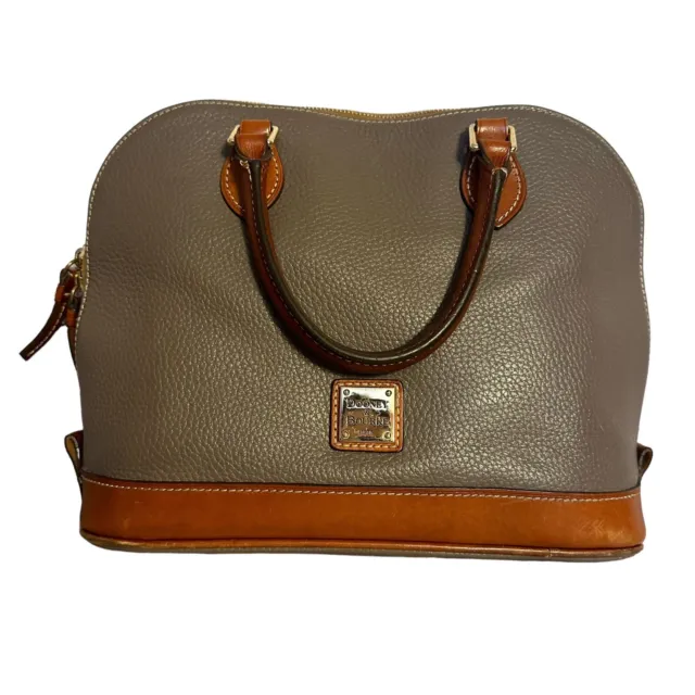 Dooney & Bourke Pebble Grain Leather Zip Zip Satchel Elephant Brown Tan