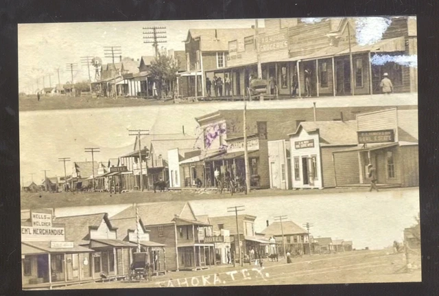 Real Photo Tahoka Texas Downtown Street Scene Multi View Postcard Copy