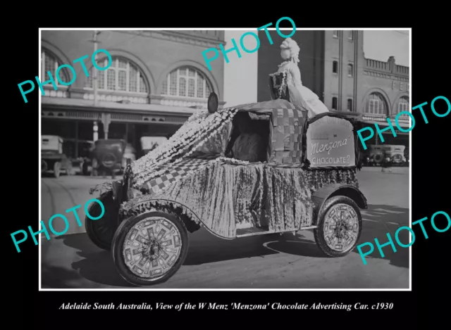 OLD POSTCARD SIZE PHOTO ADELAIDE SOUTH AUSTRALIA THE MENZ CHOCOLATES CAR c1930