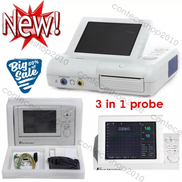 CE Real Time Fetal Monitor, FHR, TOCO and FMOV, Printer+Alarm, 3 in 1 probe