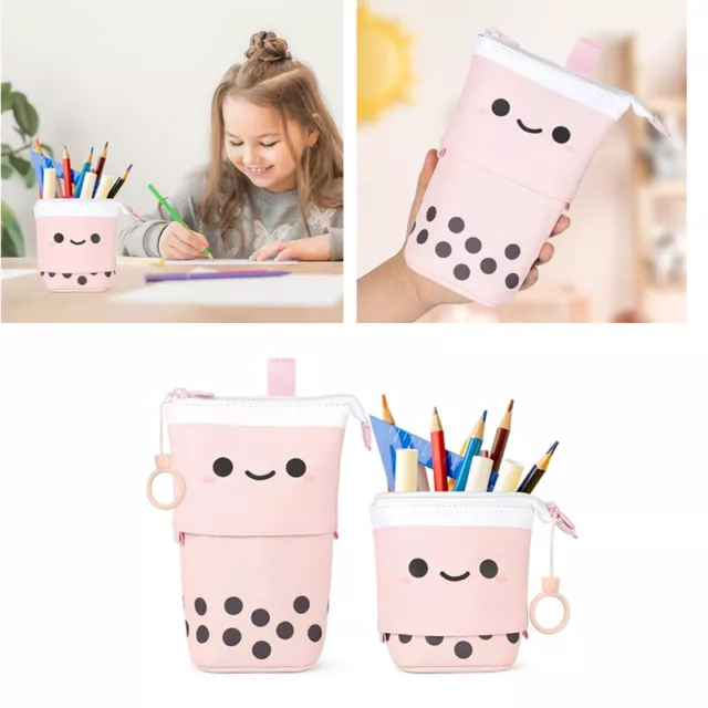 Boba Milk Tea Telescopic Pen Bag Pen Pencil Holder Stand Up Stationery Case Gift