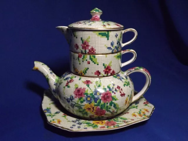 Old Royal Winton Grimwades Queen Anne Chintz Stacking Teapot Creamer,Sugar Great