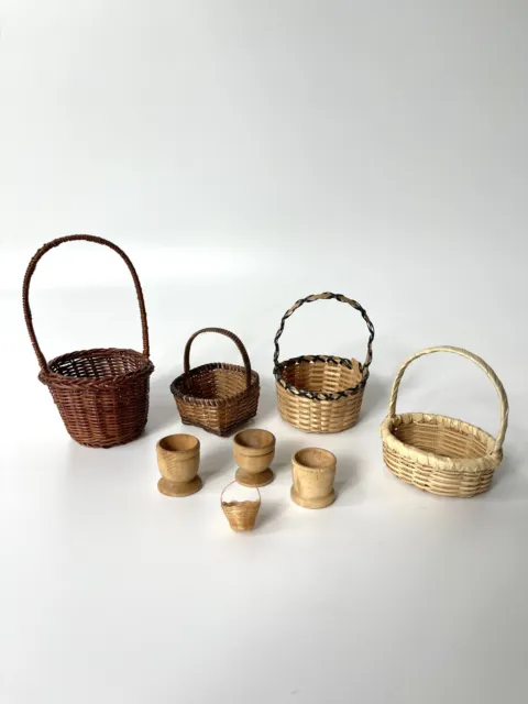 Vintage Lot Mini Wicker Easter Party Favor Baskets Woven Dollhouse Craft Doll