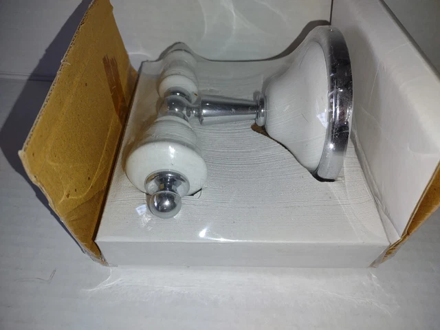 NEW Coat Hat Robe Double Hook Hanger Polished Chrome Finish White Ceramic Knobs 5