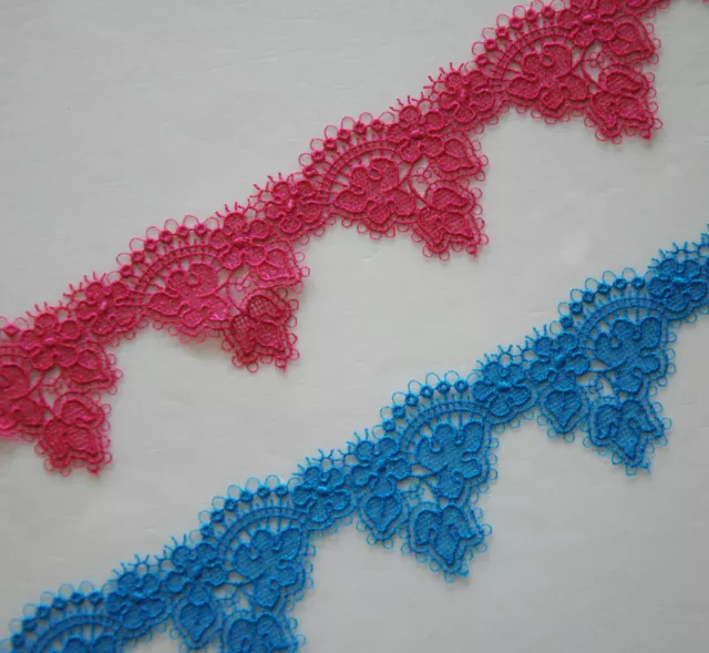 2'' Wide Lovely Triangle Rayon Venise Lace Hot Pink, Turquoise s002