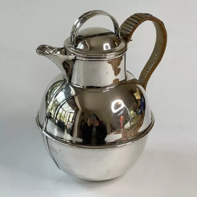 Vintage Silver Plated Jersey Jug With Wicker Wrap Handle Hot Water Milk