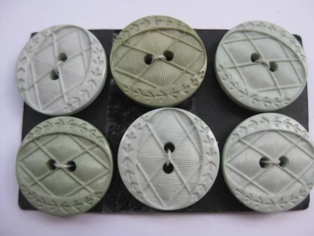 21mm Med Fancy Etched Quilted Soft Pewter Green Designer Sewing Buttons Set 6