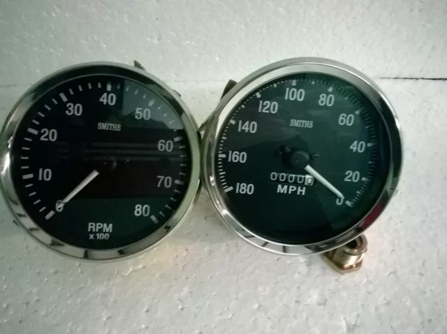 Smiths Replica 100 mm Tachometer 180 MPH gegen den Uhrzeigersinn....