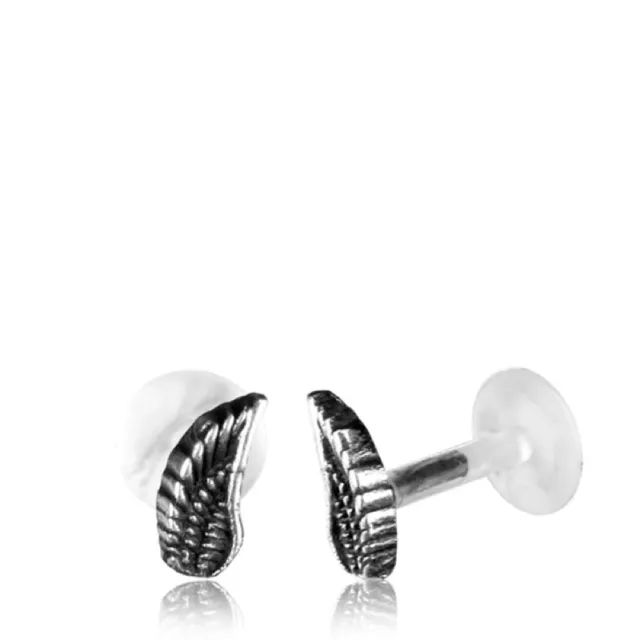 1 Real Silver Wing Labret Tragus Ear Ring Lip Nose Ring Earrings Bioplast Stud