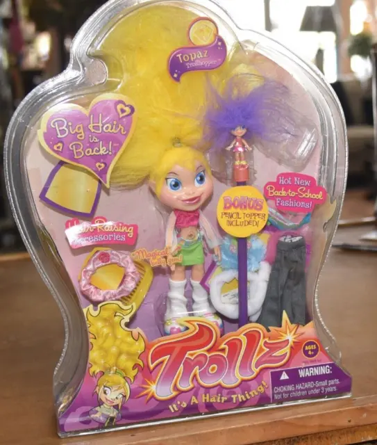 2004 Hasbro Trollz Topaz Trollhopper Big Hair Troll Doll + DVD It’s A Hair Thing