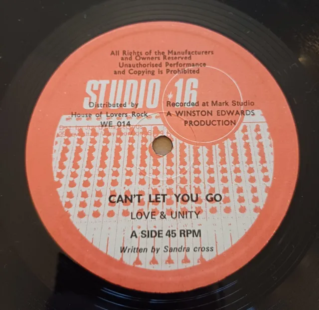 Love & Unity ‎– Can't Let You Go (12” Single) Studio 16 (1979) RARE UNPLAYED