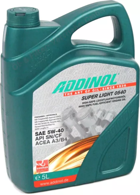 ADDINOL Super Light 0540 5 Liter (6,28€/L) 5W40 Motoröl VW BMW MB Renault MV0546