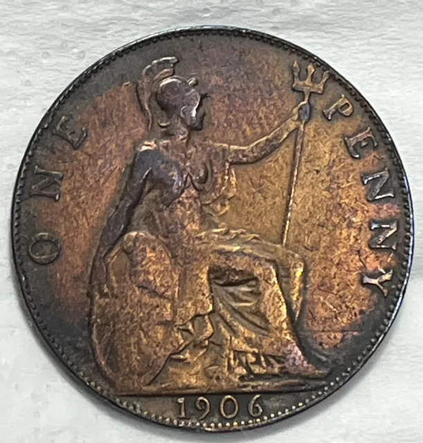 1906 Great Britain Penny King Edward VII Large One Cent Coin KM# 794