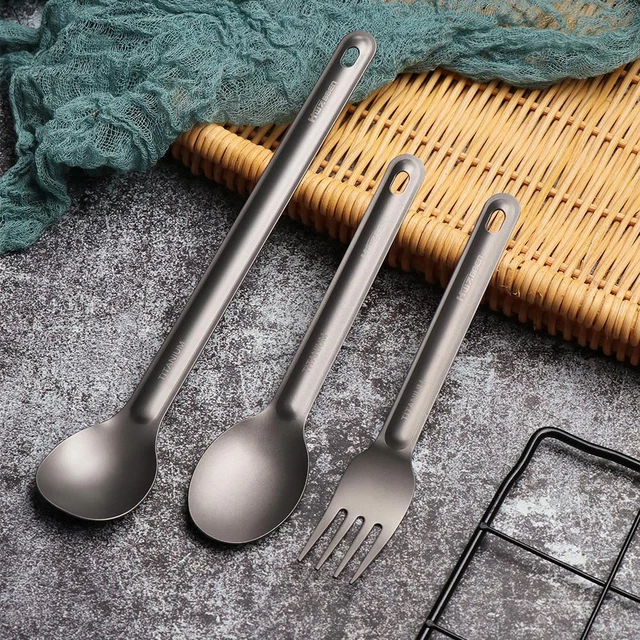 en titane Outdoor pique - nique Accessories Fourchette Cuillère à manche
