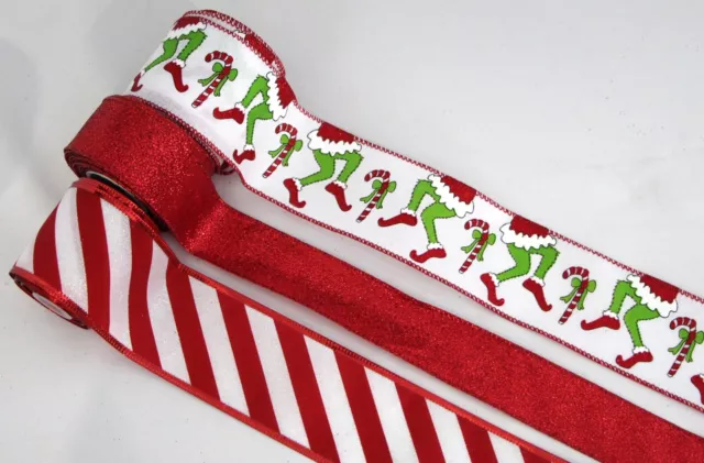 Christmas Grinch Lot of 3 Ribbon Rolls, 1.5” & 2.5” x 5 yd each, Wired Edge