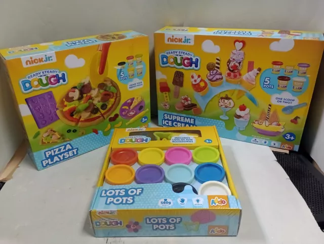 NICKJR. DOUGH READY STEADY PIZZA PLAYSET /SUPREME ICE CREAM/LOTS of POTS (OVP)