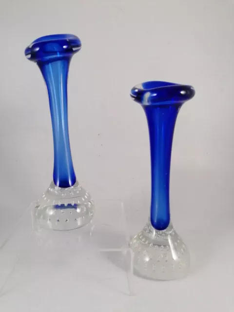 Pair of Aseda - Jack In The Pulpit - Bud Vase Blue Art Glass Vintage Retro