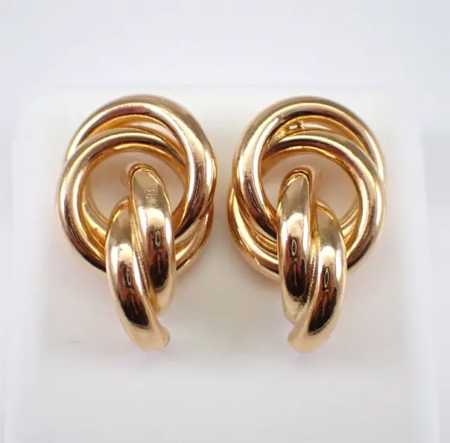 Delicate Vintage Estate Women Chunky Huggie Hoop Earrings 14K Yellow Gold Plated