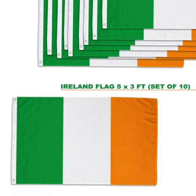 National Ireland Irish Flag x 10 - 5x3ft Europe European Flag with Eyelets
