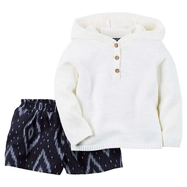 Carter's NWT 3M 6M Infant Girl 2Pc Long Sleeve Sweater Hoodie Short Set $34