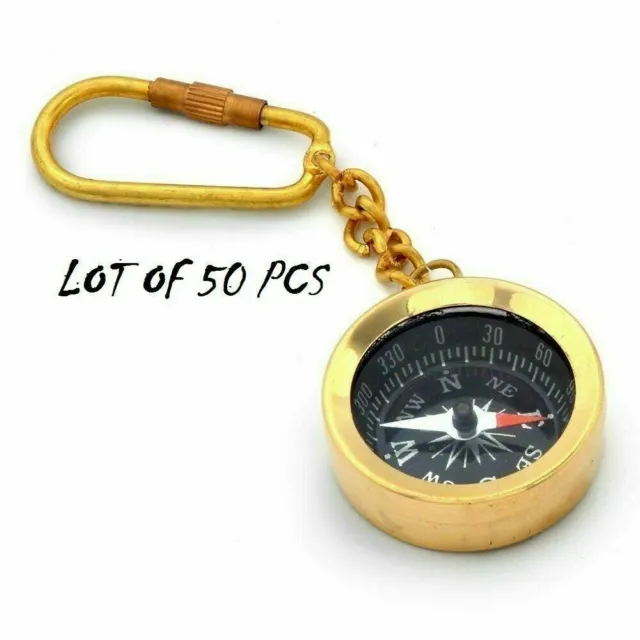 Brass Compass Key chain Small BrassNautical Direction Compass Lot of 50 Pcs