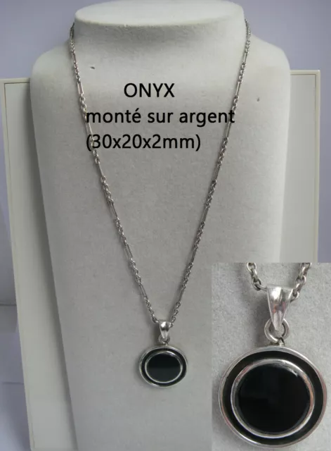 superbe collier pendentif ONYX 9gr ARGENT massif silver necklace N°329