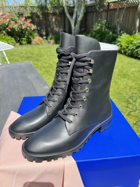 Stuart Weitzman Laine Leather Combat Boot Women's Black 6 B