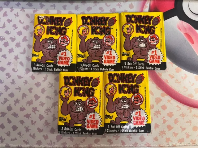 Nintendo Topps 1982 Donkey Kong Packs - 5 Packs - SEALED Never Opened!