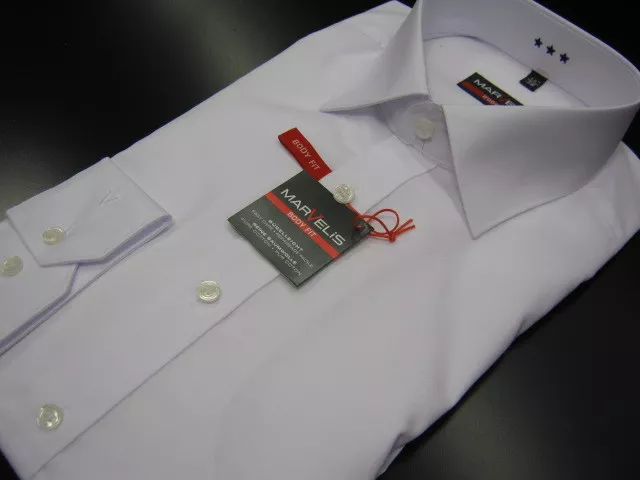 Marvelis uomo Camicia 100%Cotone No-stiro Corpo Forma bianco