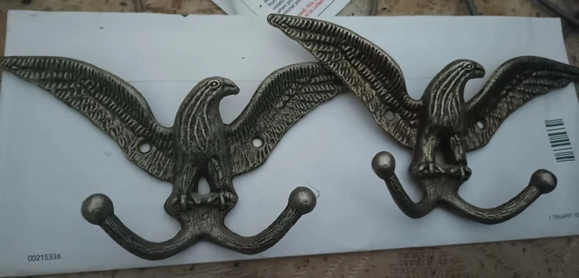 Pair of American Tack & Hardware Brass Eagle Double Hooks #123